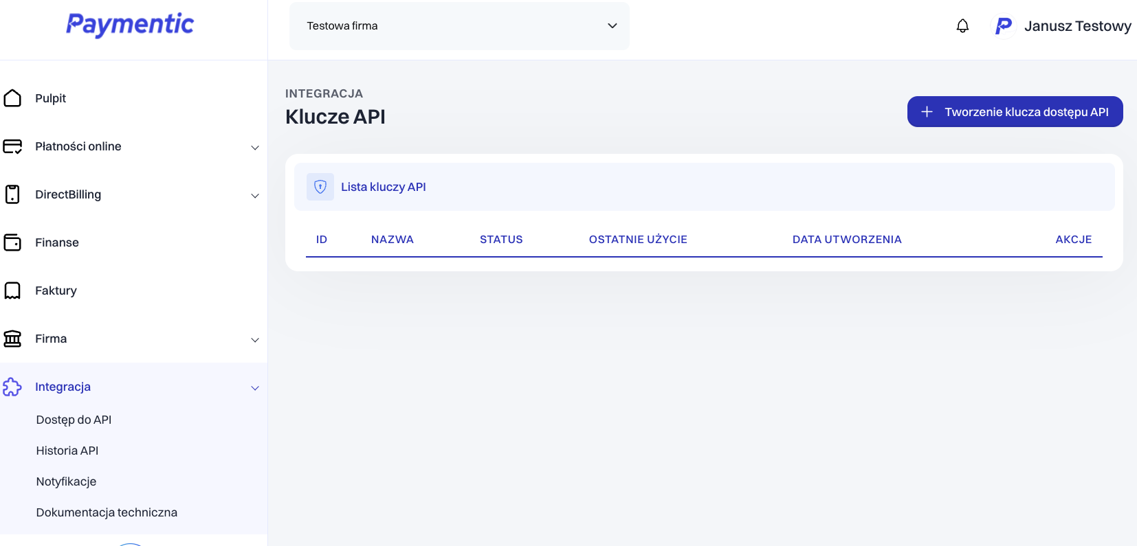 Paymentic — Klucze API