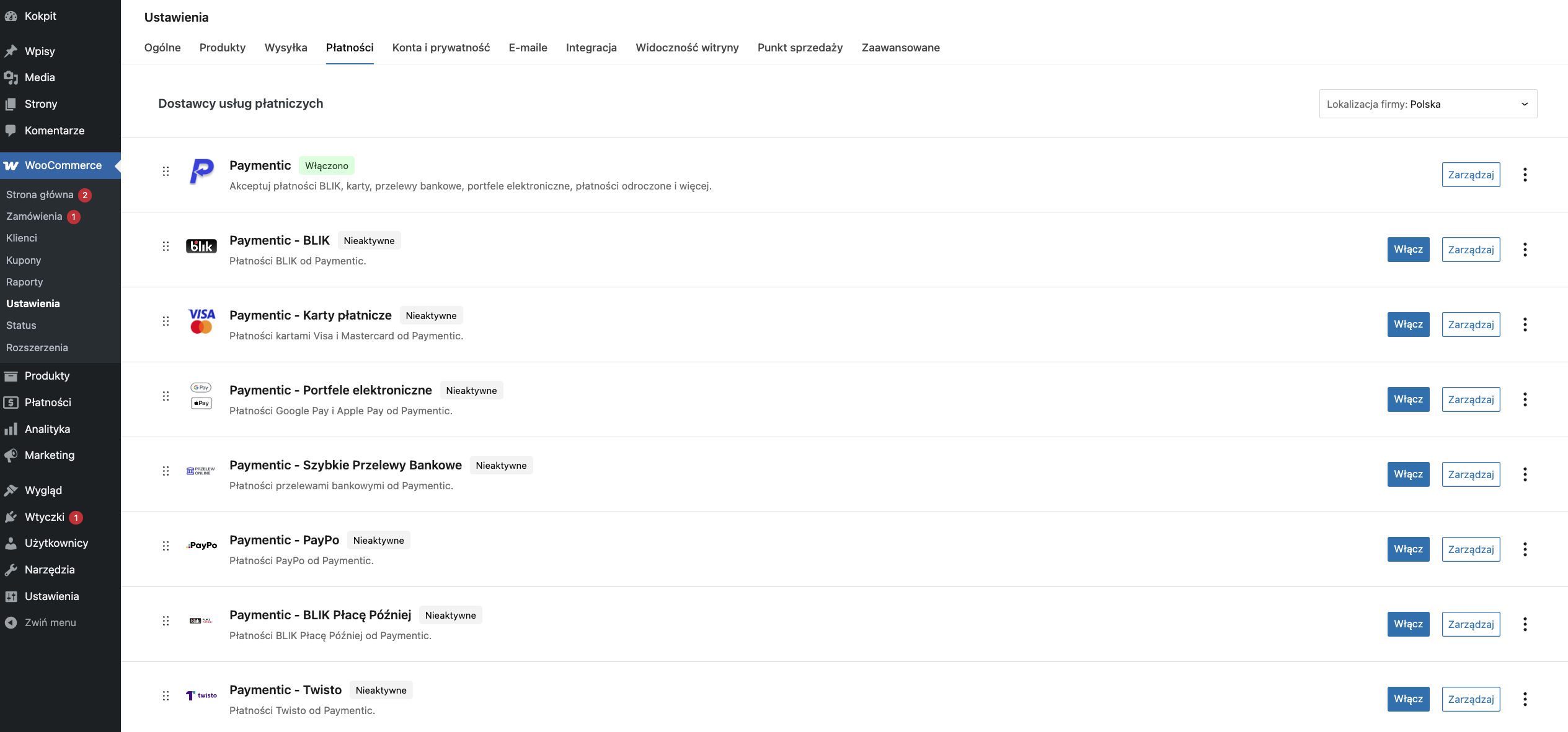 WooCommerce — Ustawienia płatności